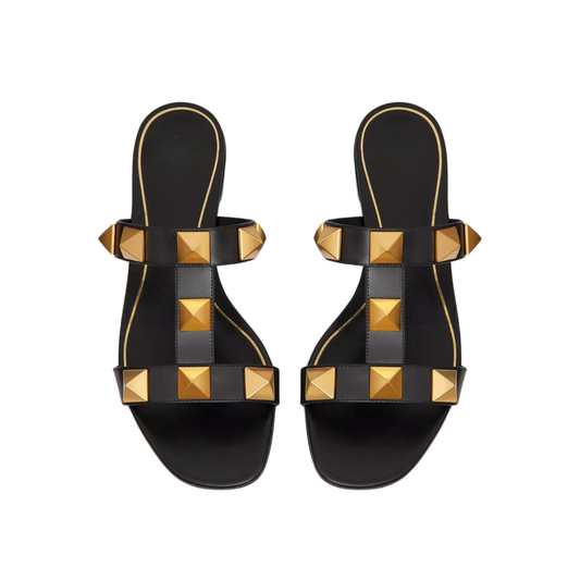Roman Style Sandals in Black Genuine Leather