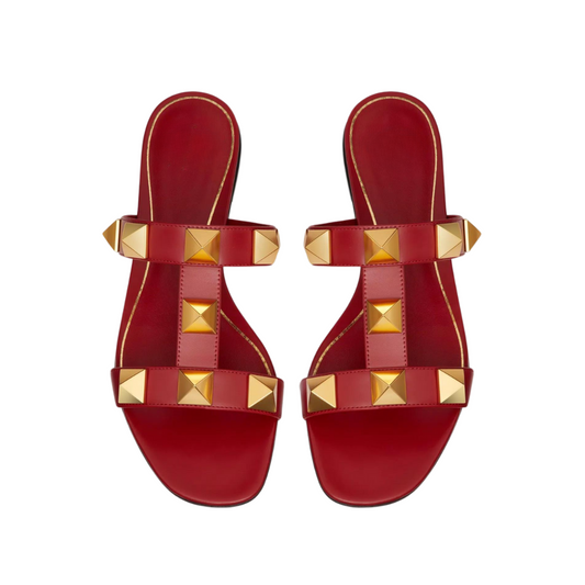 Roman Style Sandals in Red Genuine Leather