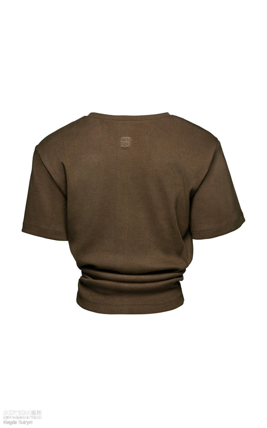 Cropped Tie Knot Tee in Brown