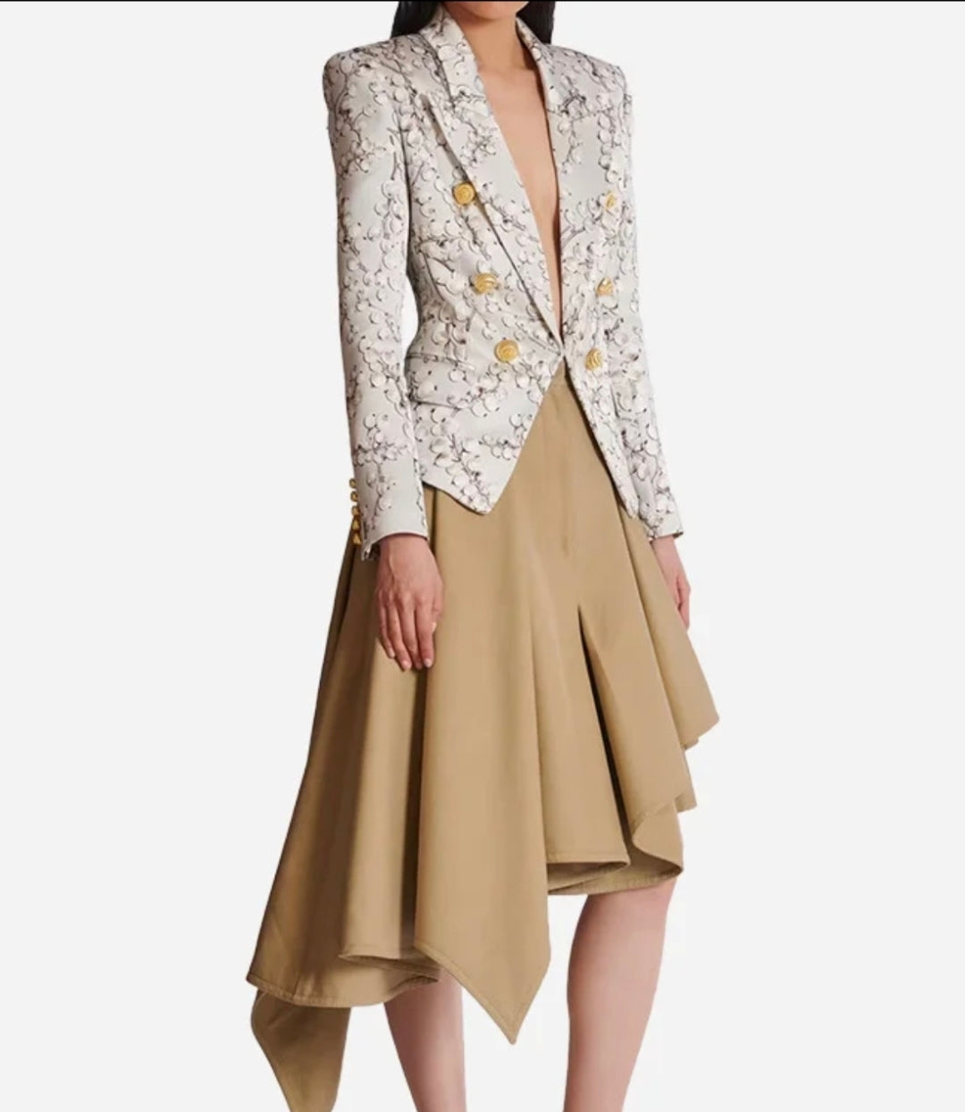 Light Brown Floral Print Single-Breasted Blazer