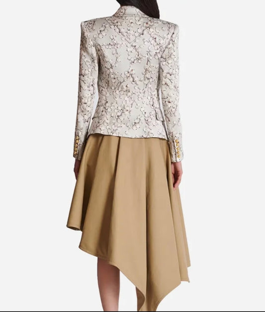 Light Brown Floral Print Single-Breasted Blazer