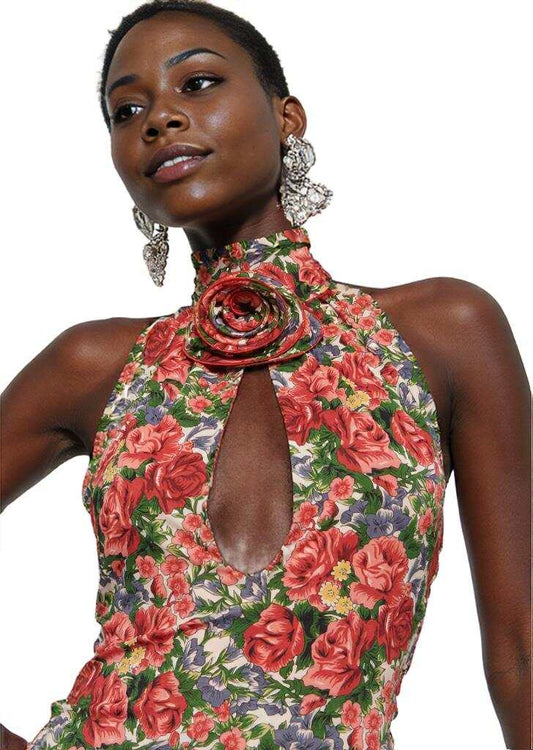 Summer Garden Floral Halter Top