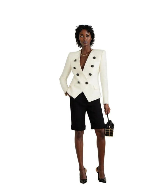 Ivory Blazer with Contrasting Black Buttons