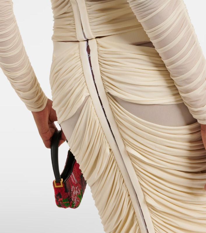 Elegant Ruched Jersey Skirt in Ivory