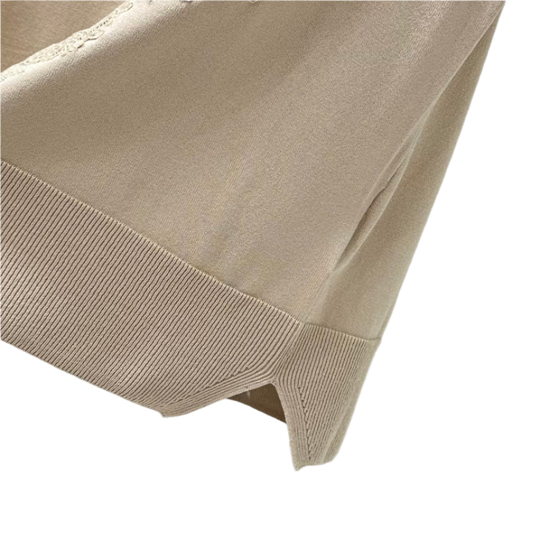 Knitted Vest in Beige with Lace Insert