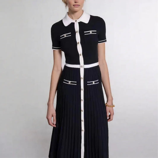 Midi Dress in Knit Fabric with Contrasting Finishings