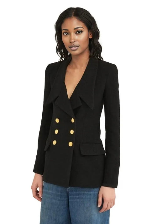 Black Double-Breasted Blazer with Gold Buttons