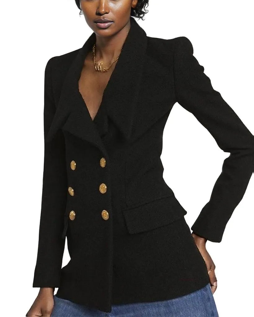 Black Double-Breasted Blazer with Gold Buttons