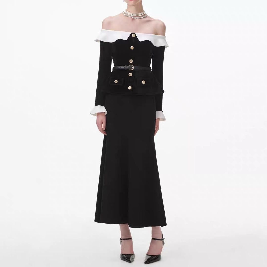 Romantic Bardot Neckline Midi Dress