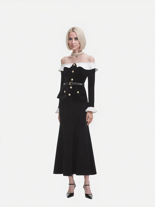 Romantic Bardot Neckline Midi Dress
