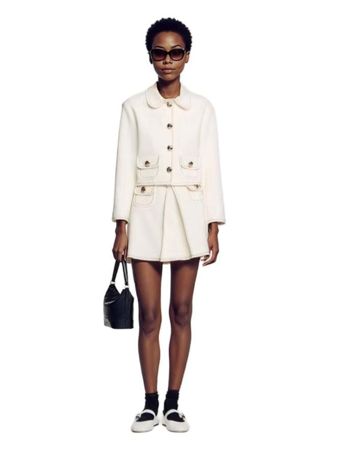Nautical Chic Short Skirt with Inverted Pleat