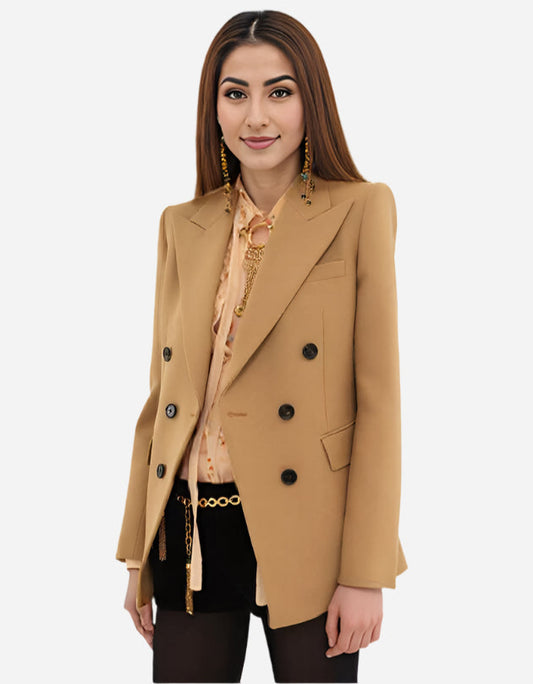Double-Breasted Blazer with Lapels and Contrasting Buttons