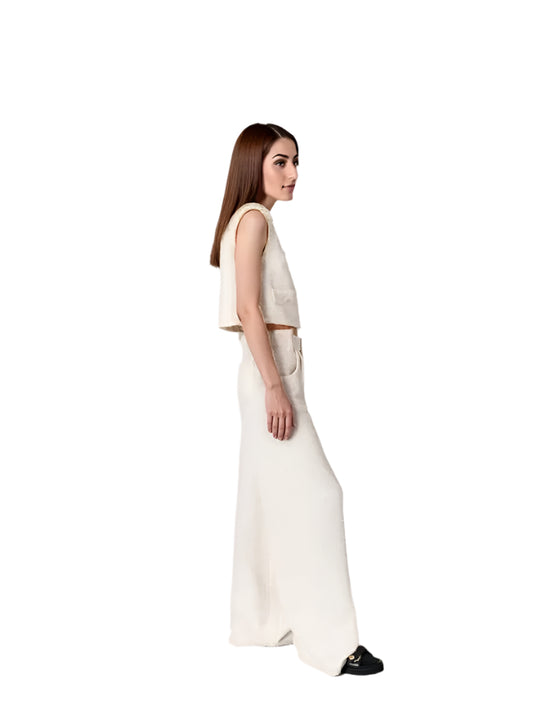 Wide Leg High Waist Pants in Light Tweed