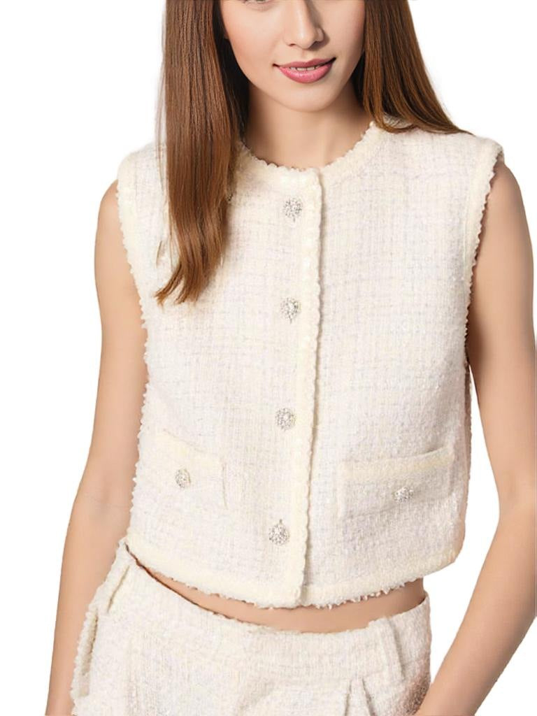 Cropped Vest Jacket with Embellished Buttons