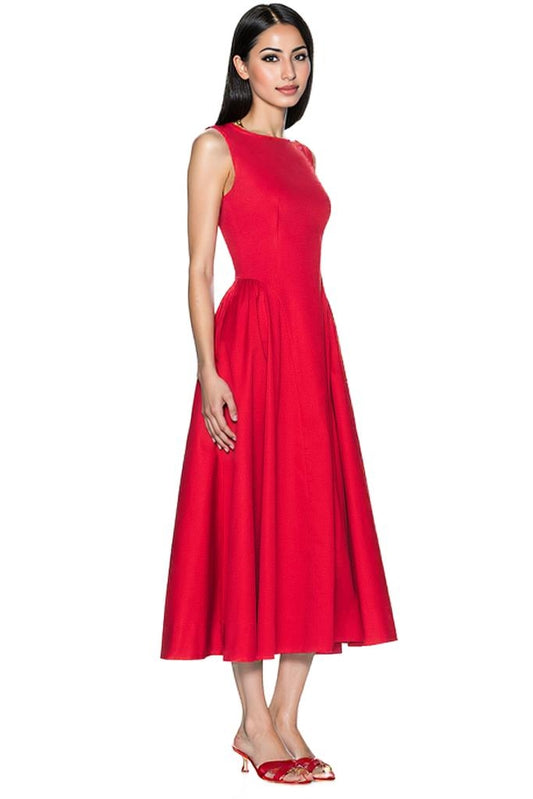 Sleeveless Midi Dress with Circle Skirt