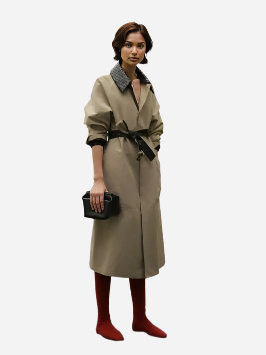 Trench Coat with Leather Collar