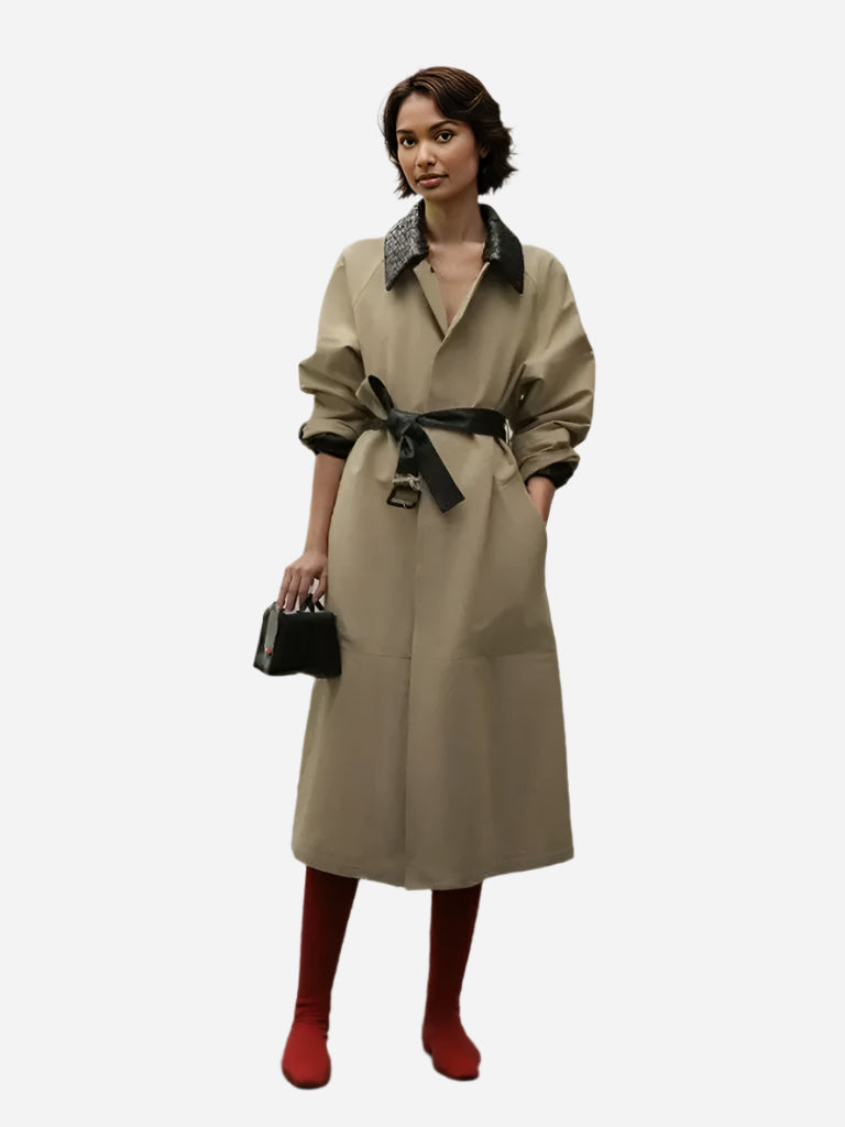 Trench Coat with Leather Collar