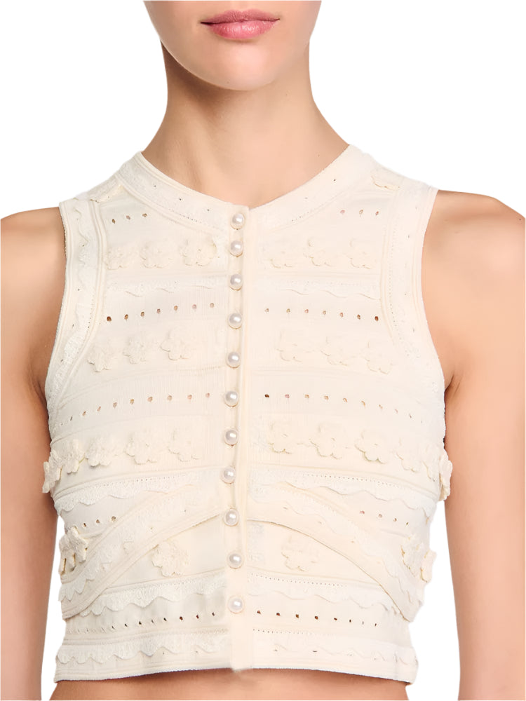 Textured Cropped Top in Cream Color