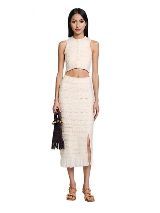 Textured Cropped Top in Cream Color