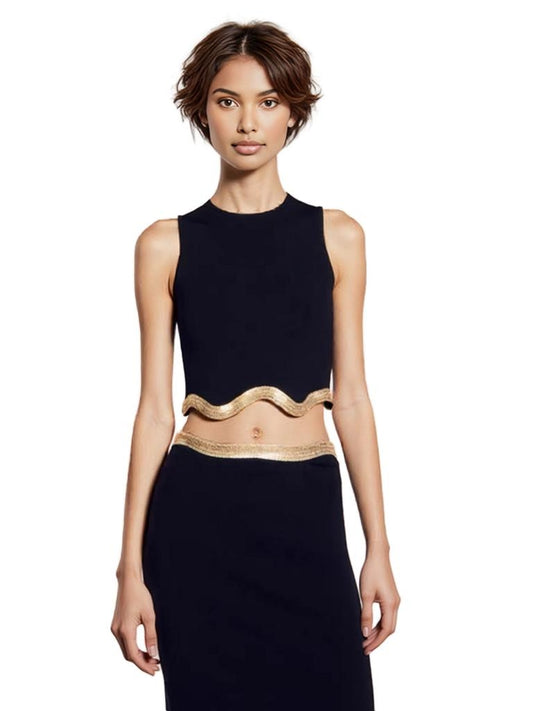 Luxurious Cropped Top with Textured Gold Details
