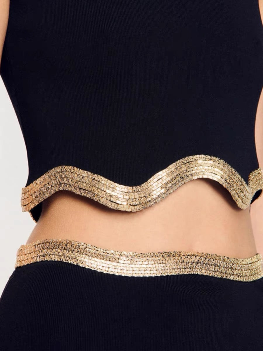 Luxurious Cropped Top with Textured Gold Details