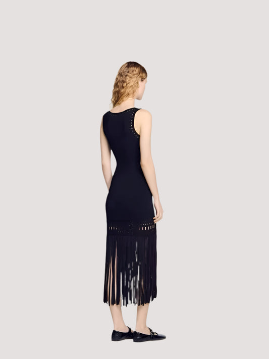 Braided Elegance Midi Dress with Tassels