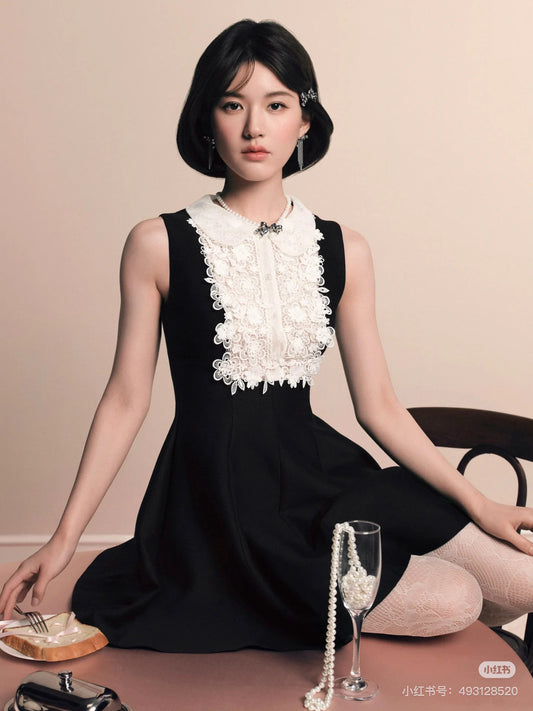 Mini Dress with Lace Frill Bib