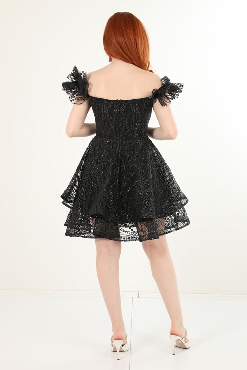 Tulle Mini Dress with Sequins and Butterfly Sleeves