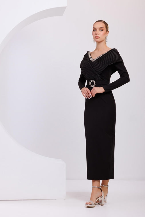 Bejewelled Tea-length Dress with Matching Belt