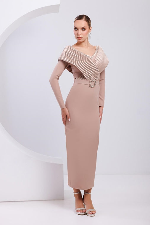 Bejewelled Tea-length Dress with Matching Belt