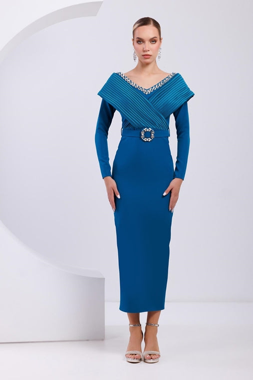 Bejewelled Tea-length Dress with Matching Belt