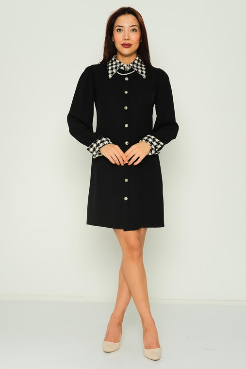 Mini  Dress with Contrasting Collar and Cuffs