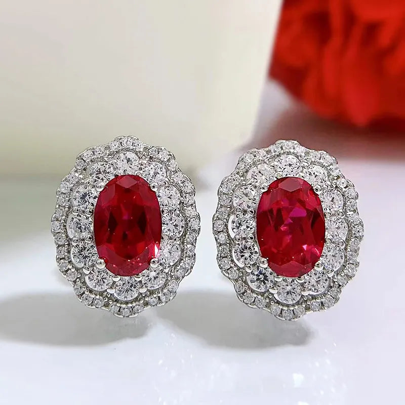 Sterling Silver Stud Earrings with Ruby Stone