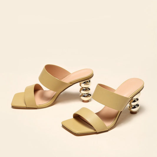 Sandals with Tri-layered Pebble Motif Heel