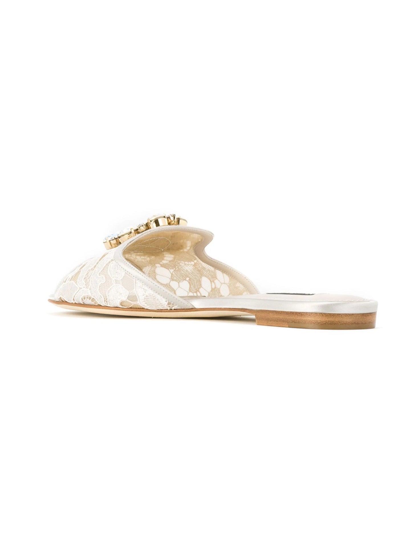 Sandals in White with Lace Detailing and Crystal Pendant