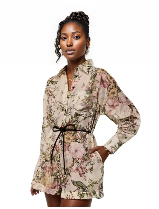 Silk Jumpsuit in Floral Caribbean Print