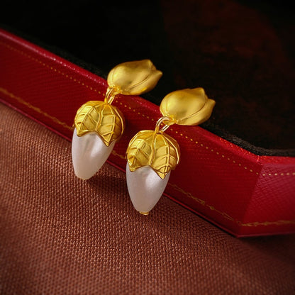 Vintage Earrings in Tulip Motif with Pearls