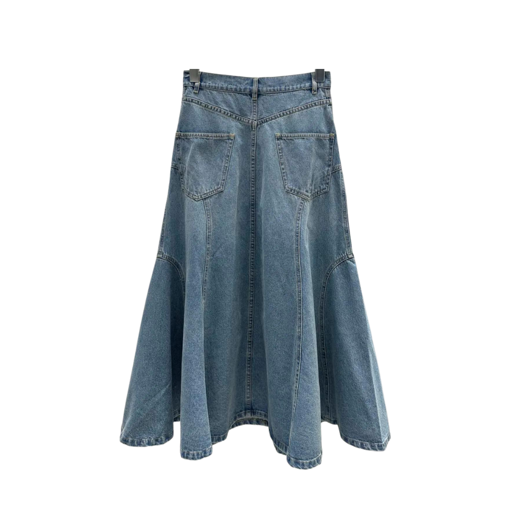 Midi Skirt in Denim with Embroidery Insert