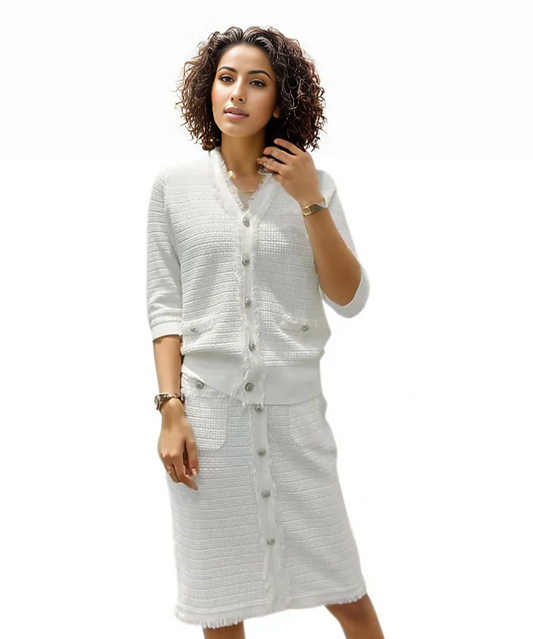 Cardigan and Pencil Skirt Set with Button Detailing