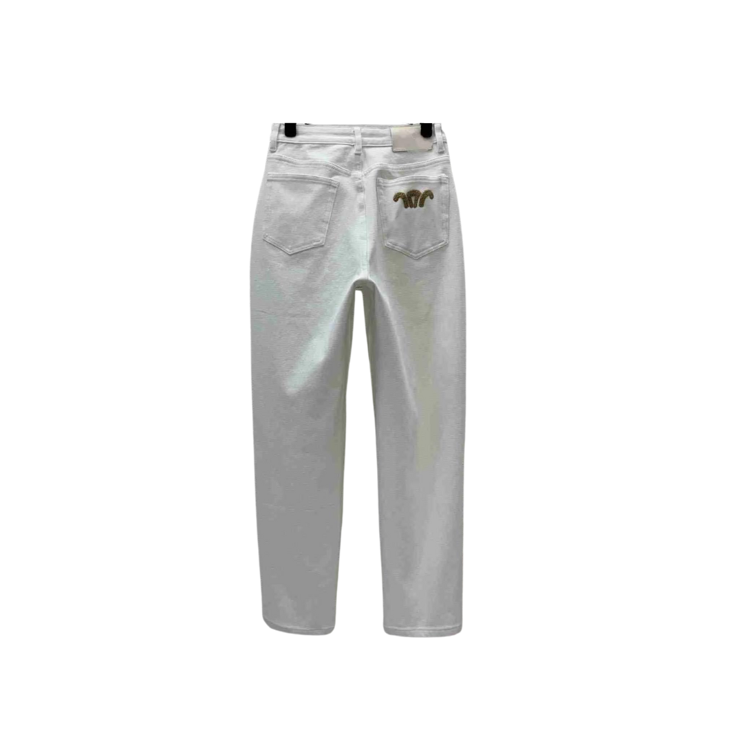 High Waist Wide Leg Pants in White Denim