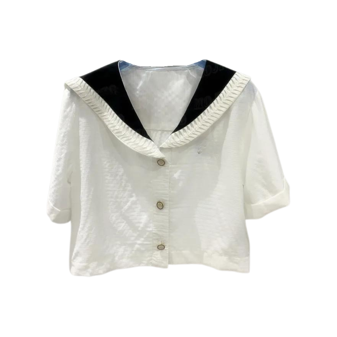 Short Sleeved Shirt with Sailor Collar