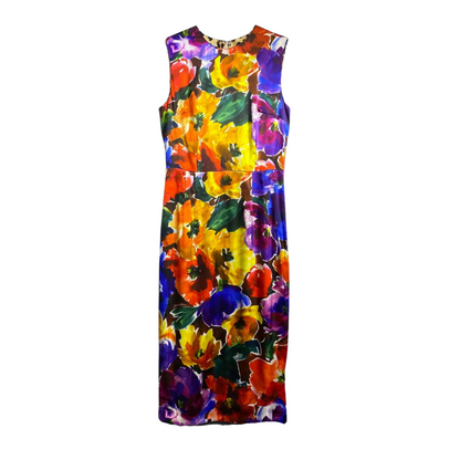 Silk Pencil Midi Dress with Floral Print