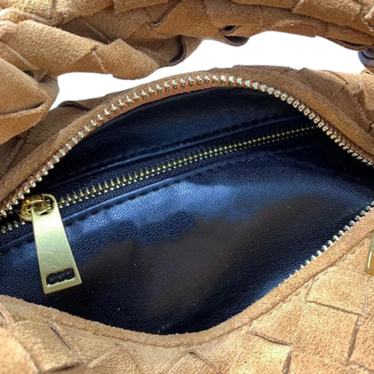 Woven Nubuck Leather Handbag with Knotted Handle