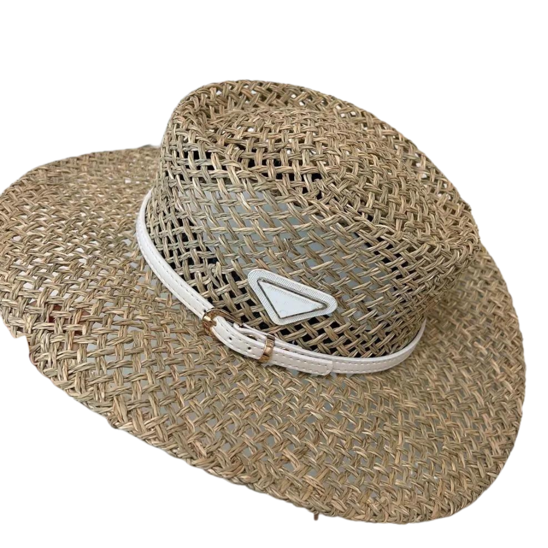 Wide Bream Bucket Hat in Straw with Leather Band