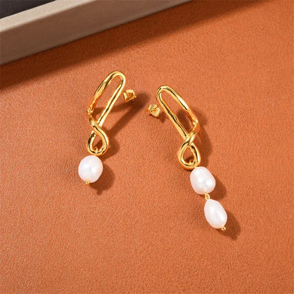 18K Gold Plated Crooked Earrings with Pearls