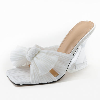 Mules with Open Square Toe in Pleats