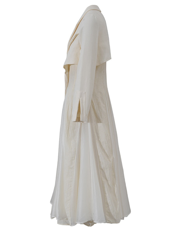 Linen Midi Dress with Lapel Collar