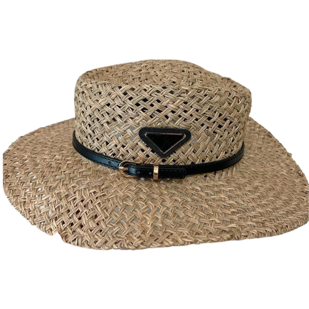 Wide Bream Bucket Hat in Straw with Leather Band