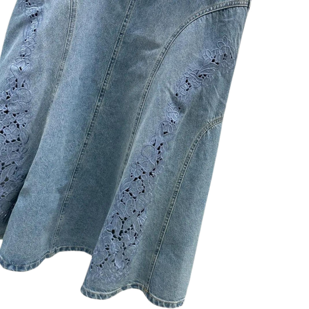 Midi Skirt in Denim with Embroidery Insert