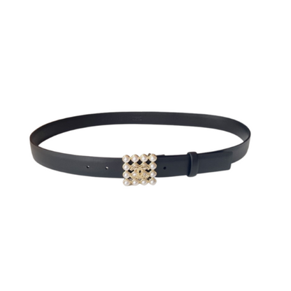 Leather Belt with Pearl Embellished Buckle